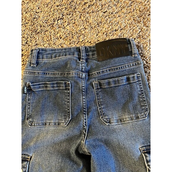 DKNY Girls 10 Jeans Baggy Utility Wide Leg Blue Denim Large Pockets - Picture 4 of 8